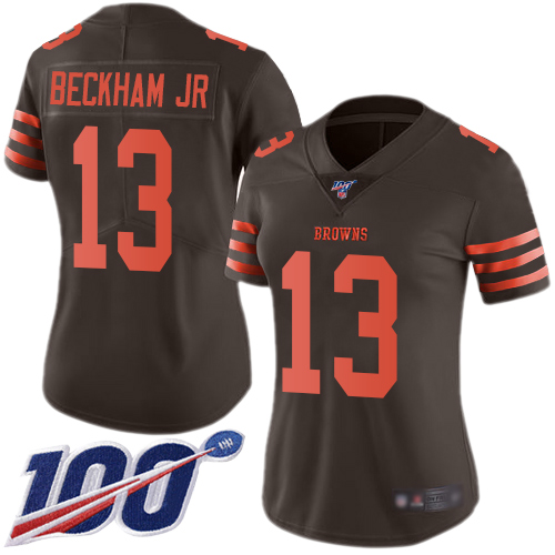 Browns #13 Odell Beckham Jr Brown Women's Stitched Football Limited Rush 100th Season Jersey Browns #13 Odell Beckham Jr Brown Women's Stitched Football Limited Rush 100th Season Jersey