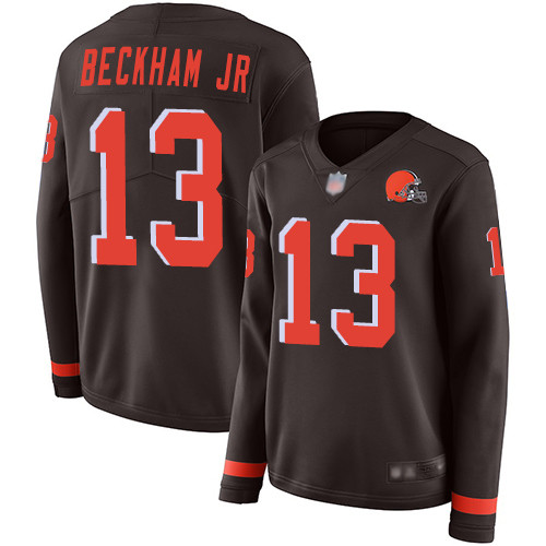 Browns #13 Odell Beckham Jr Brown Team Color Women's Stitched Football Limited Therma Long Sleeve Jersey Browns #13 Odell Beckham Jr Brown Team Color Women's Stitched Football Limited Therma Long Sleeve Jersey