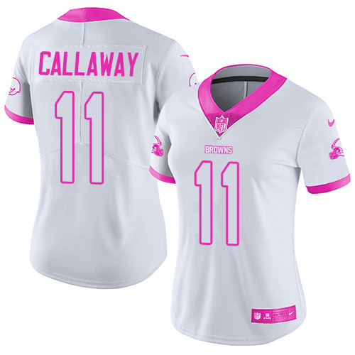 Browns #11 Antonio Callaway White Pink Women's Stitched Football Limited Rush Fashion Jersey Browns #11 Antonio Callaway White Pink Women's Stitched Football Limited Rush Fashion Jersey