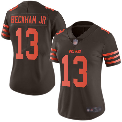 Browns #13 Odell Beckham Jr Brown Women's Stitched Football Limited Rush Jersey Browns #13 Odell Beckham Jr Brown Women's Stitched Football Limited Rush Jersey