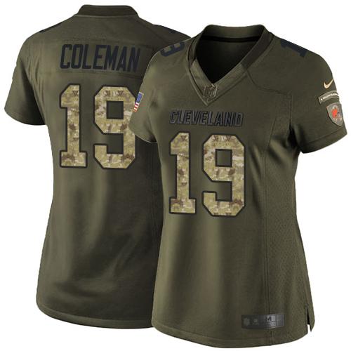 Nike Browns #19 Corey Coleman Green Women's Stitched NFL Limited Salute to Service Jersey Nike Browns #19 Corey Coleman Green Women's Stitched NFL Limited Salute to Service Jersey