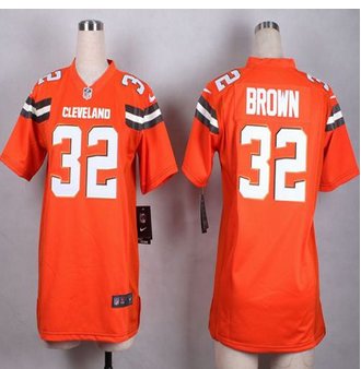 Women New Browns #32 Jim Brown Orange Alternate Stitched NFL New Elite Jersey