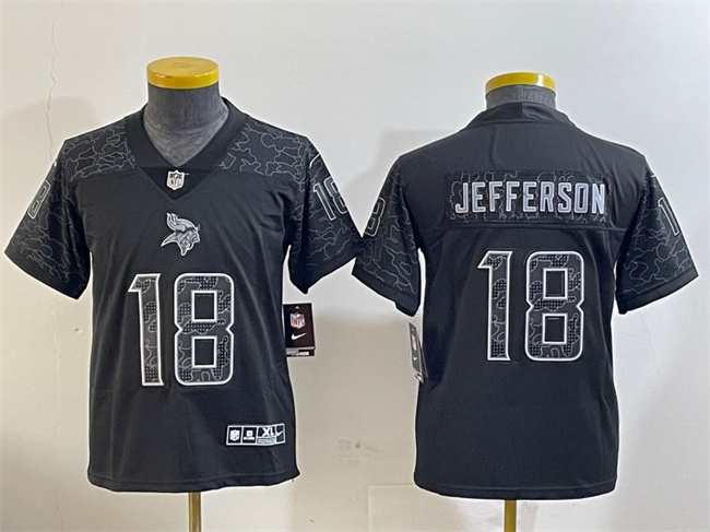Youth Minnesota Vikings #18 Justin Jefferson Black Reflective Limited Stitched Football Jersey Youth Minnesota Vikings #18 Justin Jefferson Black Reflective Limited Stitched Football Jersey