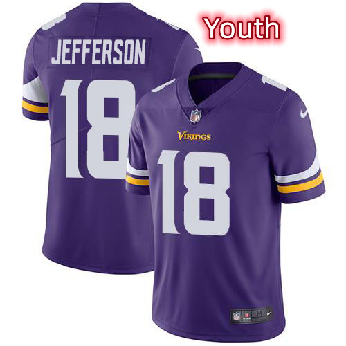 Youth Nike Vikings #18 Justin Jefferson Purple NFL Vapor Untouchable Limited Jersey Youth Nike Vikings #18 Justin Jefferson Purple NFL Vapor Untouchable Limited Jersey