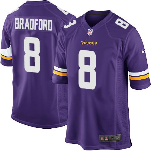 Nike Vikings #8 Sam Bradford Purple Team Color Youth Stitched NFL Elite Jersey Nike Vikings #8 Sam Bradford Purple Team Color Youth Stitched NFL Elite Jersey
