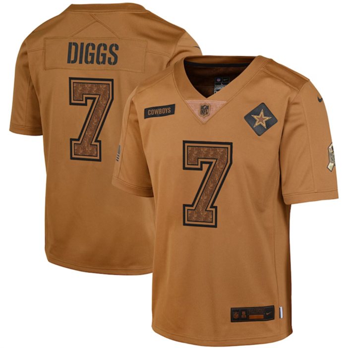Youth Dallas Cowboys #7 Trevon Diggs 2023 Brown Salute To Service Limited Stitched Football Jersey Youth Dallas Cowboys #7 Trevon Diggs 2023 Brown Salute To Service Limited Stitched Football Jersey