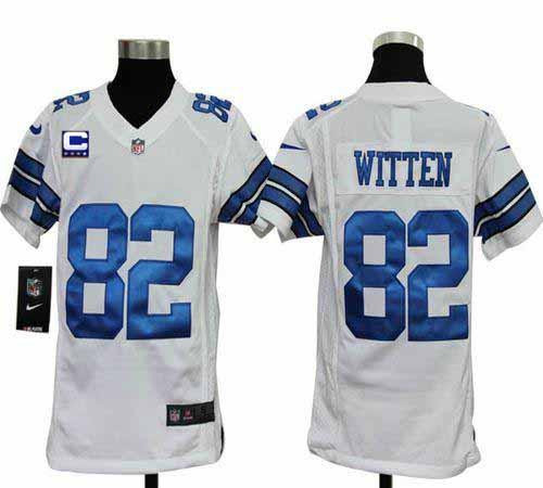 Nike Cowboys #82 Jason Witten White With C Patch Youth Stitched NFL Elite Jersey Nike Cowboys #82 Jason Witten White With C Patch Youth Stitched NFL Elite Jersey