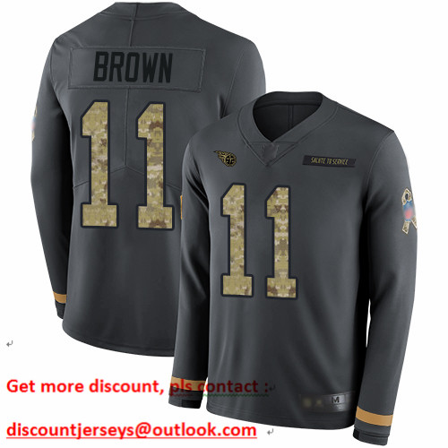 Titans #11 A.J. Brown Anthracite Salute to Service Youth Stitched Football Limited Therma Long Sleeve Jersey Titans #11 A.J. Brown Anthracite Salute to Service Youth Stitched Football Limited Therma Long Sleeve Jersey