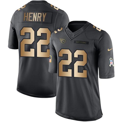 Nike Titans #22 Derrick Henry Black Youth Stitched NFL Limited Gold Salute to Service Jersey Nike Titans #22 Derrick Henry Black Youth Stitched NFL Limited Gold Salute to Service Jersey
