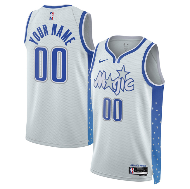 Men's Orlando Magic Active Player Custom Silver 2025 26 City Edition Stitched Basketball Jersey Men's Orlando Magic Active Player Custom Silver 2025 26 City Edition Stitched Basketball Jersey