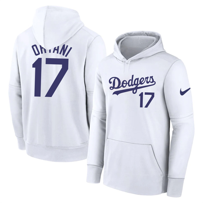 Los Angeles Dodgers #17 Shohei Ohtani White Name & Number Pullover Hoodies Los Angeles Dodgers #17 Shohei Ohtani White Name & Number Pullover Hoodies