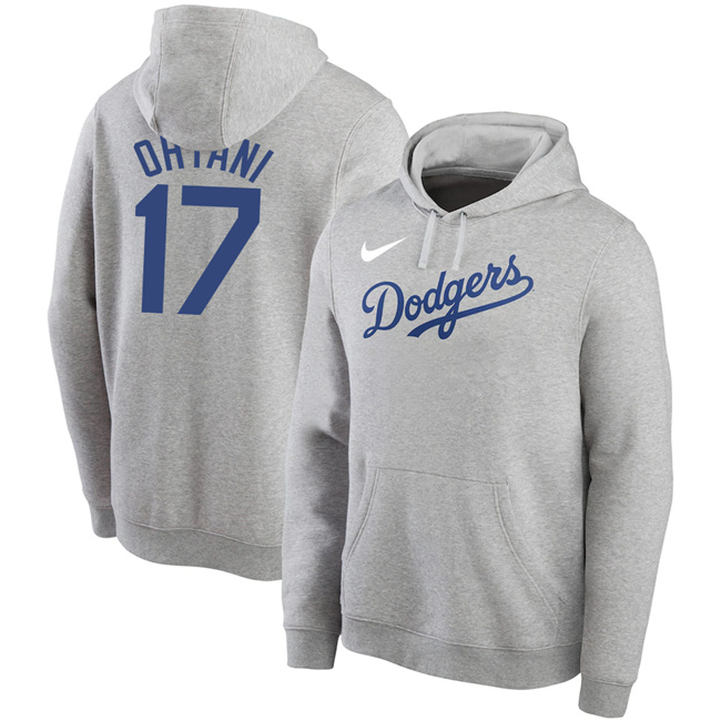 Los Angeles Dodgers #17 Shohei Ohtani Grey Name & Number Pullover Hoodie Los Angeles Dodgers #17 Shohei Ohtani Grey Name & Number Pullover Hoodie