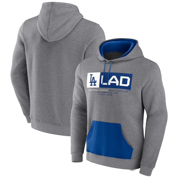 Men's Los Angeles Dodgers Heathered Gray Iconic Steppin Up Fleece Pullover Hoodie Men's Los Angeles Dodgers Heathered Gray Iconic Steppin Up Fleece Pullover Hoodie