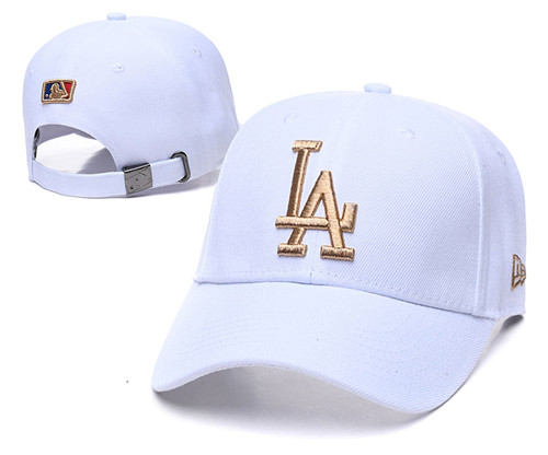Dodgers Team Gold Logo White Peaked Adjustable Hat TX Dodgers Team Gold Logo White Peaked Adjustable Hat TX