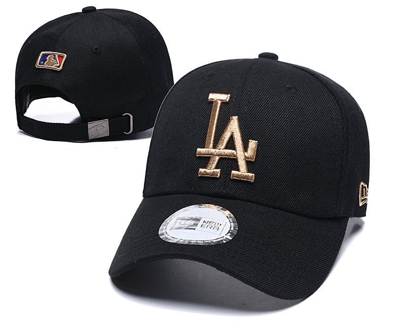 Dodgers Fresh Gold Logo Black Peaked Adjustable Hat TX Dodgers Fresh Gold Logo Black Peaked Adjustable Hat TX