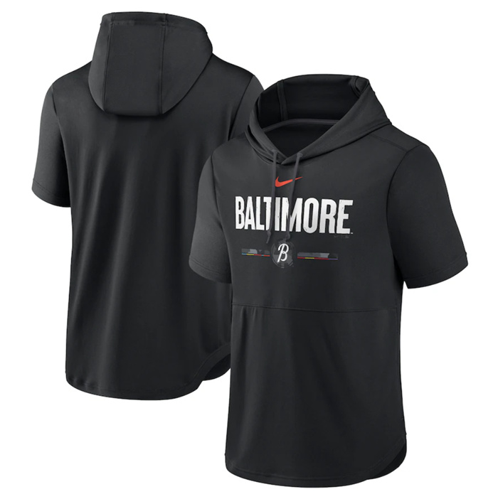 Men's Baltimore Orioles Black 2023 City Connect Short Sleeve Pullover Hoodie Men's Baltimore Orioles Black 2023 City Connect Short Sleeve Pullover Hoodie