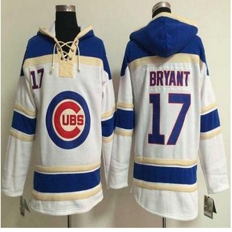Chicago Cubs #17 Kris Bryant White Sawyer Hooded Sweatshirt Baseball Hoodie