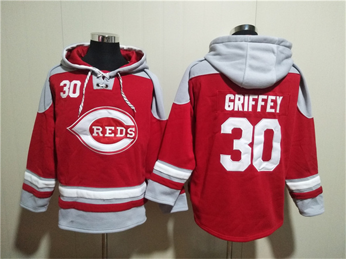 Men's Cincinnati Reds #30 Ken Griffey Jr. Red Ageless Must-Have Lace-Up Pullover Hoodie Men's Cincinnati Reds #30 Ken Griffey Jr. Red Ageless Must-Have Lace-Up Pullover Hoodie