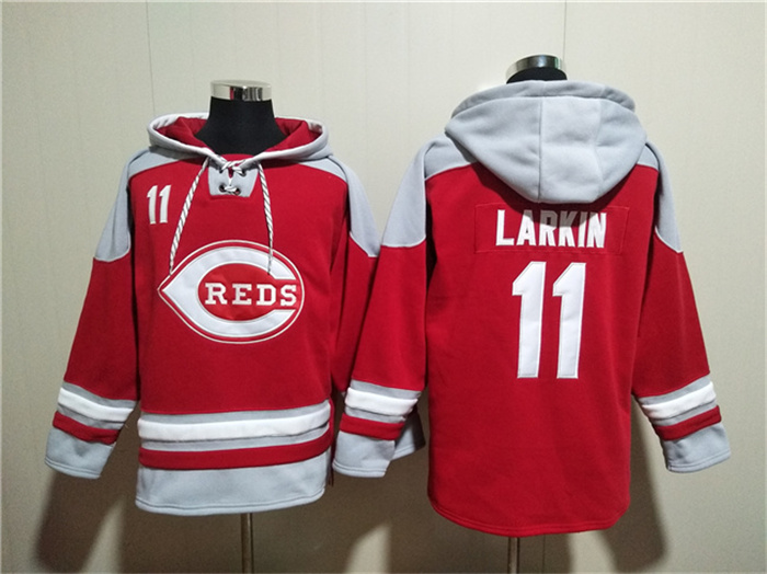Men's Cincinnati Reds #11 Barry Larkin Red Ageless Must-Have Lace-Up Pullover Hoodie Men's Cincinnati Reds #11 Barry Larkin Red Ageless Must-Have Lace-Up Pullover Hoodie