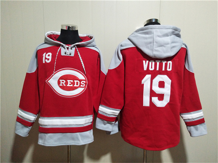 Men's Cincinnati Reds #19 Joey Votto Red Ageless Must-Have Lace-Up Pullover Hoodie Men's Cincinnati Reds #19 Joey Votto Red Ageless Must-Have Lace-Up Pullover Hoodie