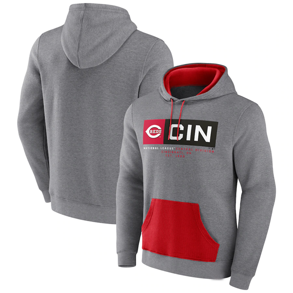 Men's Cincinnati Reds Heathered Gray Iconic Steppin Up Fleece Pullover Hoodie Men's Cincinnati Reds Heathered Gray Iconic Steppin Up Fleece Pullover Hoodie