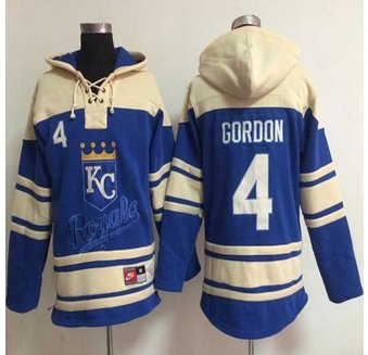 Kansas City Royals #4 Alex Gordon Light Blue Sawyer Hooded Sweatshirt Baseball Hoodie Kansas City Royals #4 Alex Gordon Light Blue Sawyer Hooded Sweatshirt Baseball Hoodie