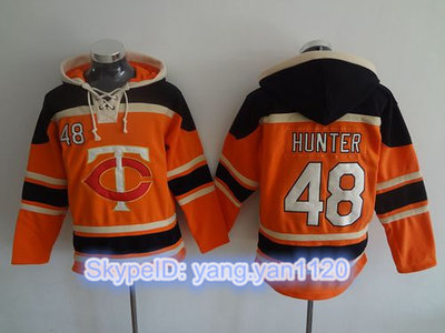 Twins #48 Torii Hunter Orange Sawyer Hooded Sweatshirt MLB Hoodie