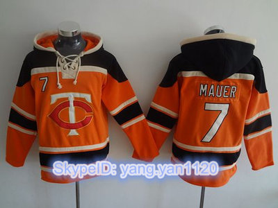 Twins #7 Joe Mauer Orange Sawyer Hooded Sweatshirt MLB Hoodie