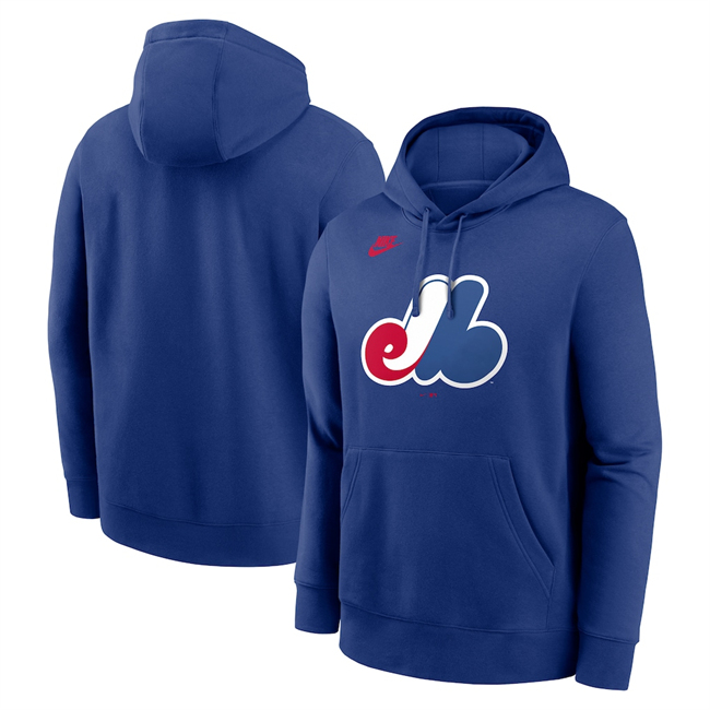 Men's Montreal Expos Blue Cooperstown Collection Logo Club Pullover Hoodie Men's Montreal Expos Blue Cooperstown Collection Logo Club Pullover Hoodie