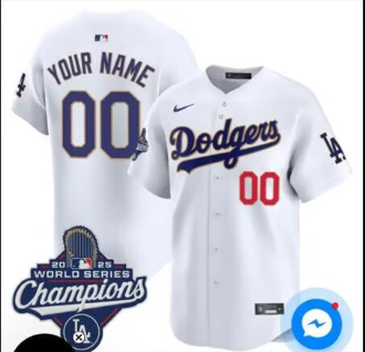 Men's Los Angeles Dodgers Active Player Custom White 2025 World Series Champions Patch Home Limited Stitched Baseball Jersey 2