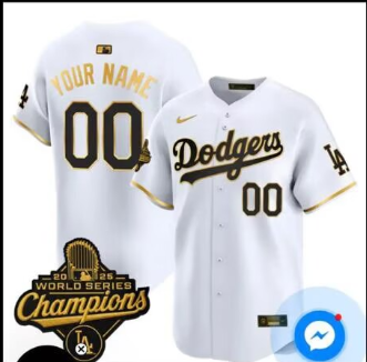 Men's Los Angeles Dodgers Active Player Custom White 2025 World Series Champions Patch Home Limited Stitched Baseball Jersey 1