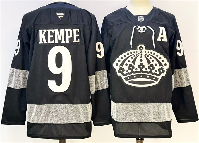 Men's Los Angeles Kings #9 Adrian Kempe Black With A Patch Alternate Stitched Hockey Jersey Men's Los Angeles Kings #9 Adrian Kempe Black With A Patch Alternate Stitched Hockey Jersey