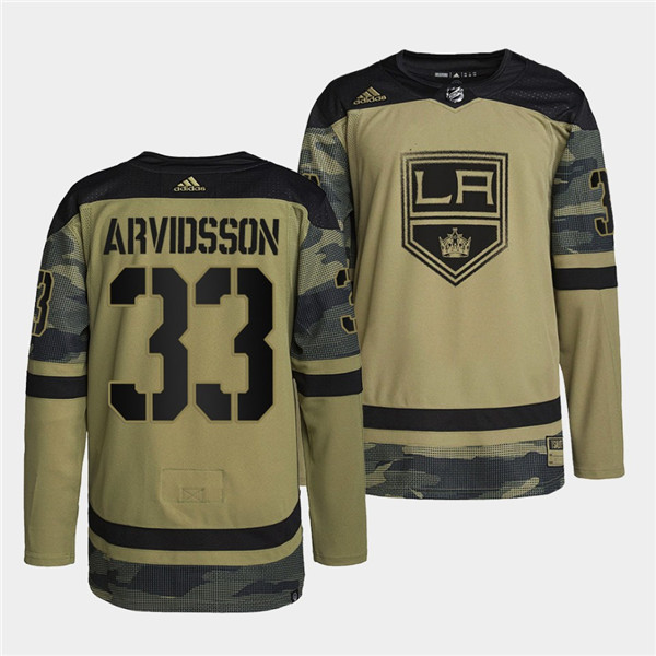 Men's Los Angeles Kings #33 Viktor Arvidsson 2022 Camo Military Appreciation Night Stitched Jersey Men's Los Angeles Kings #33 Viktor Arvidsson 2022 Camo Military Appreciation Night Stitched Jersey
