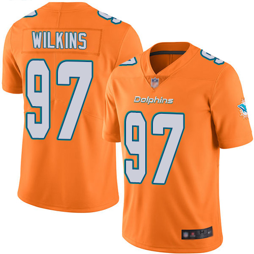 Dolphins #97 Christian Wilkins Orange Youth Stitched Football Limited Rush Jersey Dolphins #97 Christian Wilkins Orange Youth Stitched Football Limited Rush Jersey