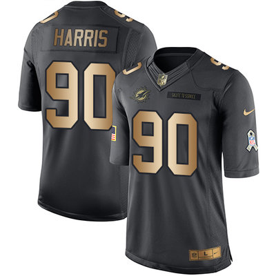 Nike Dolphins #90 Charles Harris Black Youth Stitched NFL Limited Gold Salute to Service Jersey