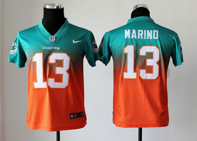 Youth NEW NFL Miami Dolphins 13 Dan Marino Green Orange Drift Fashion II Jerseys