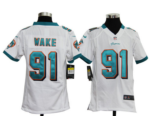Youth Nike NFL Miami Dolphins 91 Cameron Wake White Jerseys