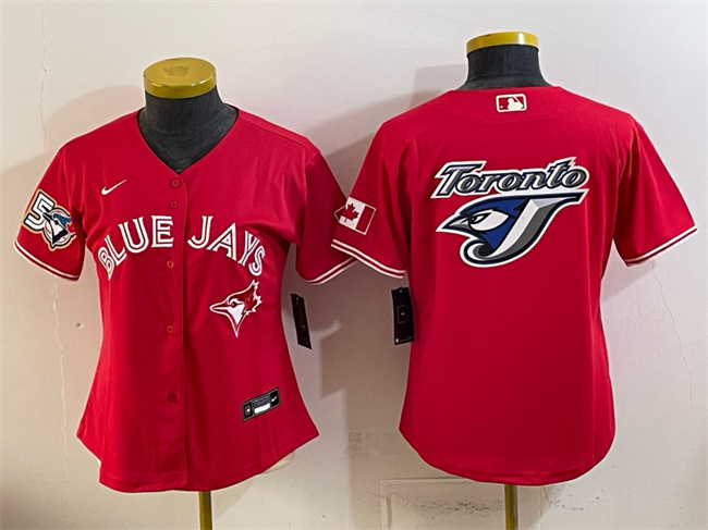 Youth Toronto Blue Jays Team Big Logo Red 50 Seasons Patch Stitched Baseball Jersey Youth Toronto Blue Jays Team Big Logo Red 50 Seasons Patch Stitched Baseball Jersey