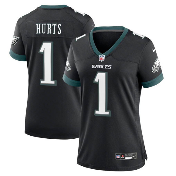 Women's Philadelphia Eagles #1 Jalen Hurts New Black Stitched Game Jersey(Run Small) Women's Philadelphia Eagles #1 Jalen Hurts New Black Stitched Game Jersey(Run Small)