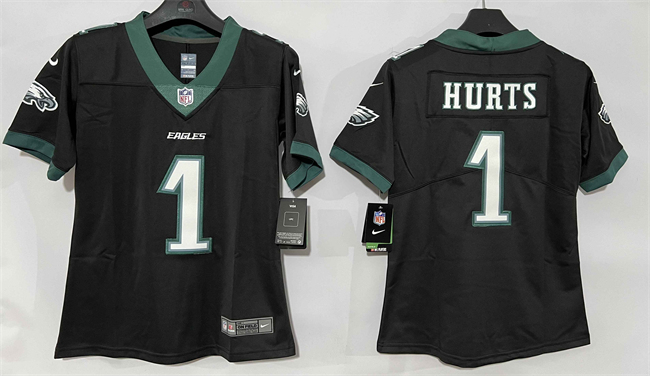 Women's Philadelphia Eagles #1 Jalen Hurts Black New Vapor Untouchable Limited Stitched Football Jersey(Run Small) Women's Philadelphia Eagles #1 Jalen Hurts Black New Vapor Untouchable Limited Stitched Football Jersey(Run Small)