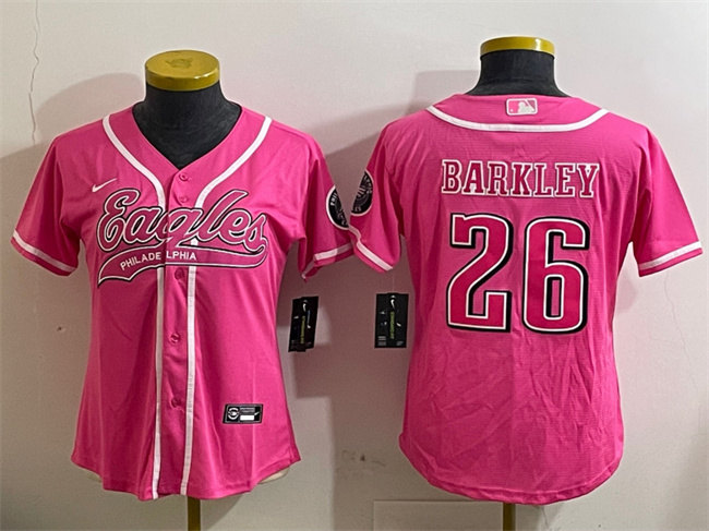 Women's Philadelphia Eagles #26 Saquon Barkley Pink Cool Base Stitched Baseball Jersey(Run Small) Women's Philadelphia Eagles #26 Saquon Barkley Pink Cool Base Stitched Baseball Jersey(Run Small)