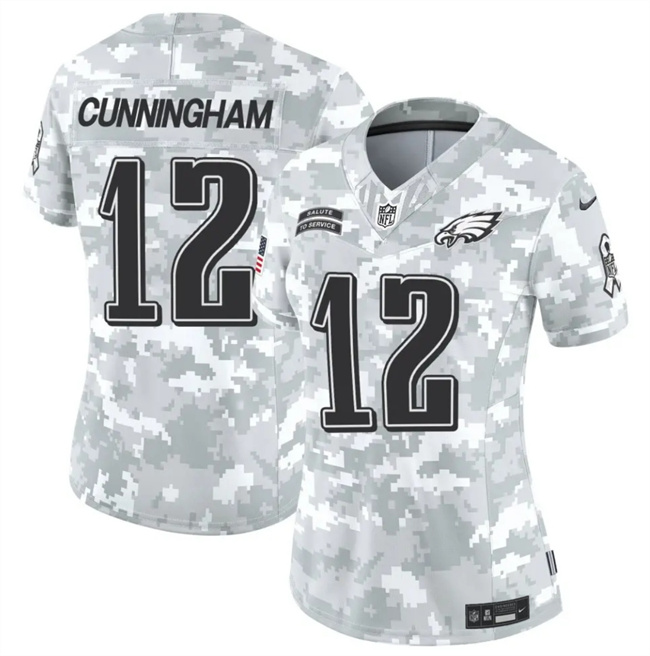 Women's Philadelphia Eagles #12 Randall Cunningham 2024 F.U.S.E Arctic Camo Salute To Service Limited Stitched Jersey(Run Small) Women's Philadelphia Eagles #12 Randall Cunningham 2024 F.U.S.E Arctic Camo Salute To Service Limited Stitched Jersey(Run Small)