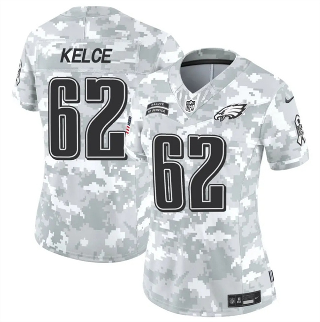 Women's Philadelphia Eagles #62 Jason Kelce 2024 F.U.S.E Arctic Camo Salute To Service Limited Stitched Jersey(Run Small) Women's Philadelphia Eagles #62 Jason Kelce 2024 F.U.S.E Arctic Camo Salute To Service Limited Stitched Jersey(Run Small)
