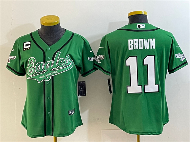 Women's Philadelphia Eagles #11 A. J. Brown Green With 3-Star C Patch Cool Base Stitched Baseball Jersey(Run Small) Women's Philadelphia Eagles #11 A. J. Brown Green With 3-Star C Patch Cool Base Stitched Baseball Jersey(Run Small)