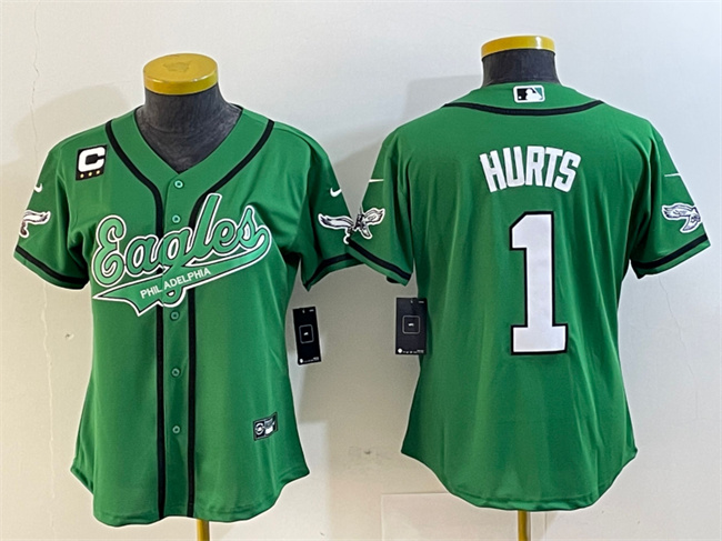 Women's Philadelphia Eagles #1 Jalen Hurts Green With 3-Star C Patch Cool Base Stitched Baseball Jersey(Run Small) Women's Philadelphia Eagles #1 Jalen Hurts Green With 3-Star C Patch Cool Base Stitched Baseball Jersey(Run Small)