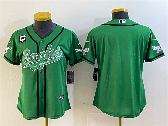 Women's Philadelphia Eagles Blank Green With 3-Star C Patch Cool Base Stitched Baseball Jersey(Run Small) 3 Women's Philadelphia Eagles Blank Green With 3-Star C Patch Cool Base Stitched Baseball Jersey(Run Small) 3