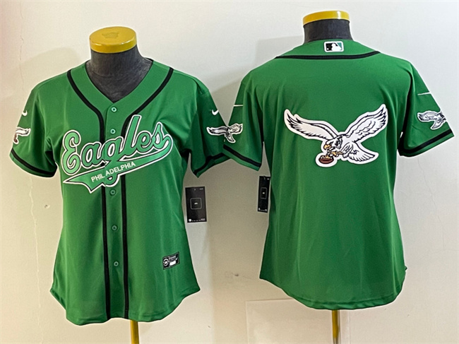 Women's Philadelphia Eagles Green Team Big Logo Cool Base Stitched Baseball Jersey(Run Small) 2 Women's Philadelphia Eagles Green Team Big Logo Cool Base Stitched Baseball Jersey(Run Small) 2