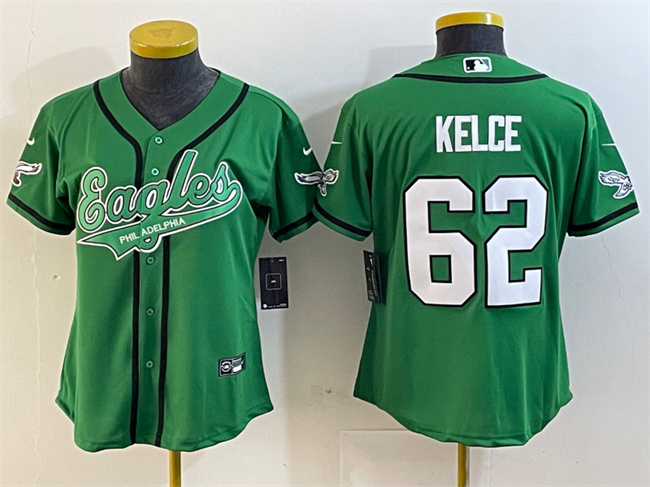 Women's Philadelphia Eagles #62 Jason Kelce Green Cool Base Stitched Baseball Jersey(Run Small) Women's Philadelphia Eagles #62 Jason Kelce Green Cool Base Stitched Baseball Jersey(Run Small)