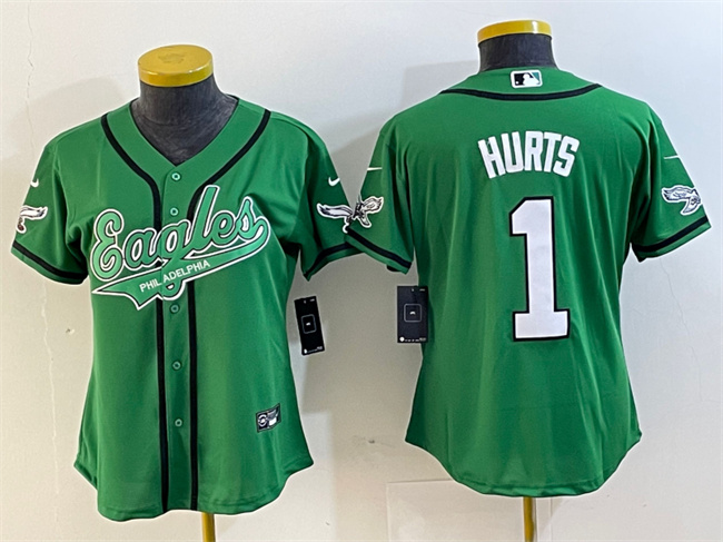 Women's Philadelphia Eagles #1 Jalen Hurts Green Cool Base Stitched Baseball Jersey(Run Small) Women's Philadelphia Eagles #1 Jalen Hurts Green Cool Base Stitched Baseball Jersey(Run Small)