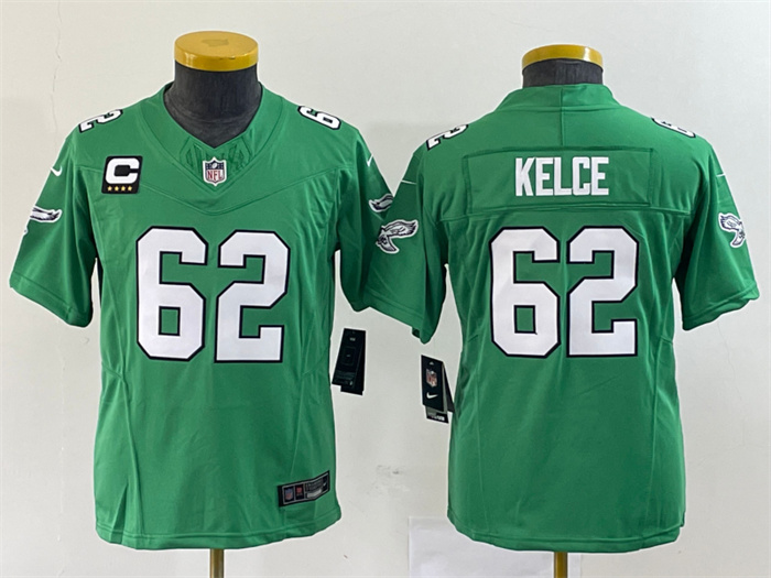Women's Philadelphia Eagles #62 Jason Kelce Green 2023 F.U.S.E. With C Patch Stitched Football Jersey(Run Small) Women's Philadelphia Eagles #62 Jason Kelce Green 2023 F.U.S.E. With C Patch Stitched Football Jersey(Run Small)